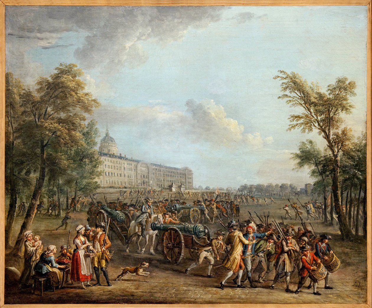 Drancování zbraní v Invalidovně, obyvatelé Paříže poté, co se 13. července zmocnili Garde Meuble, napadli Invalidovnu 14. července 1789 a sebrali 4 zbraně a 34 000 děl, Obraz Jean Baptiste Lallemand (1716-1803) . Fotografie, KIM Youngta od Jean Baptiste Lallemand
