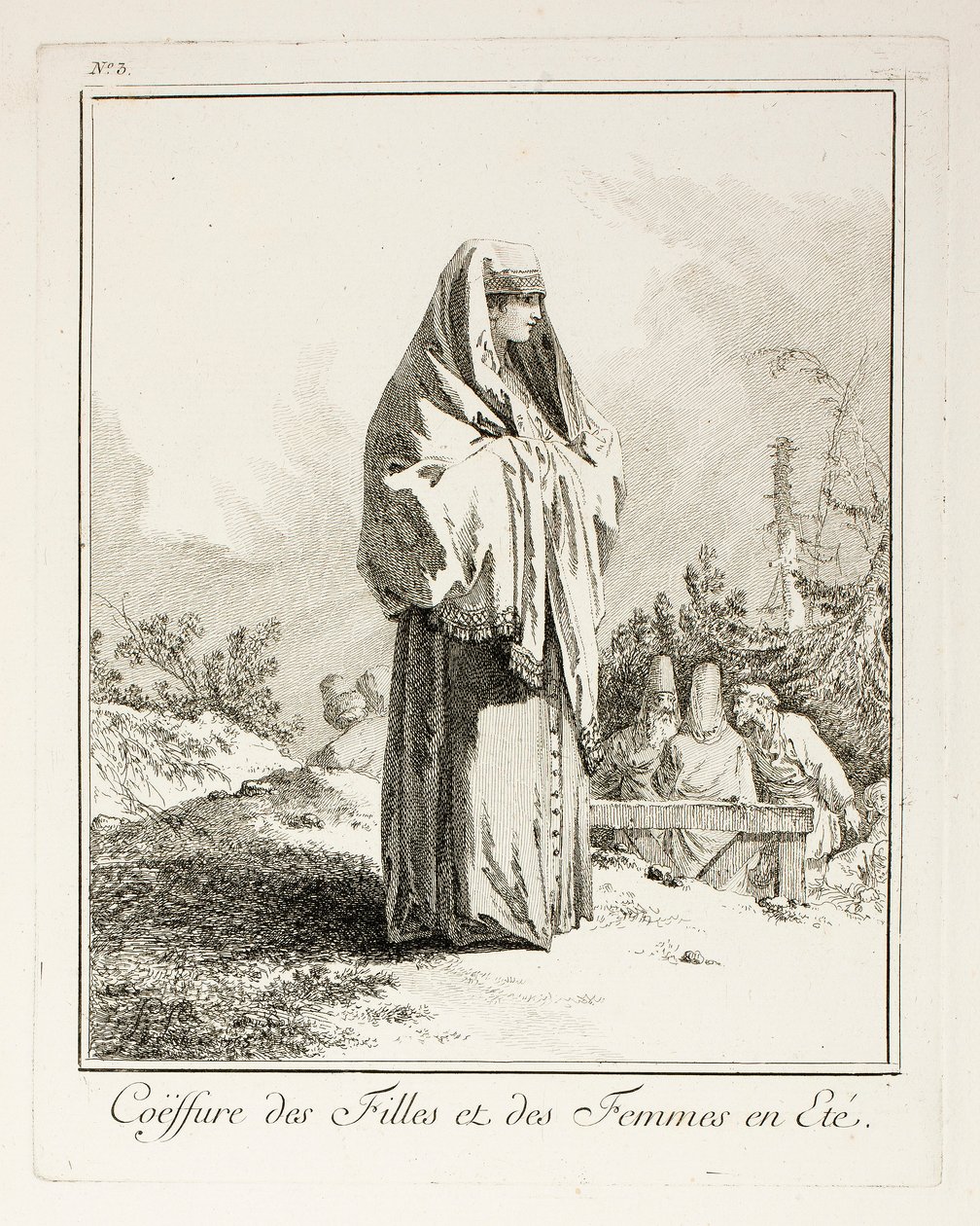 Pokrývka hlavy pro dívky a ženy v létě, deska tři od Divers Haillements des Peuples du Nord od Jean-Baptiste Le Prince