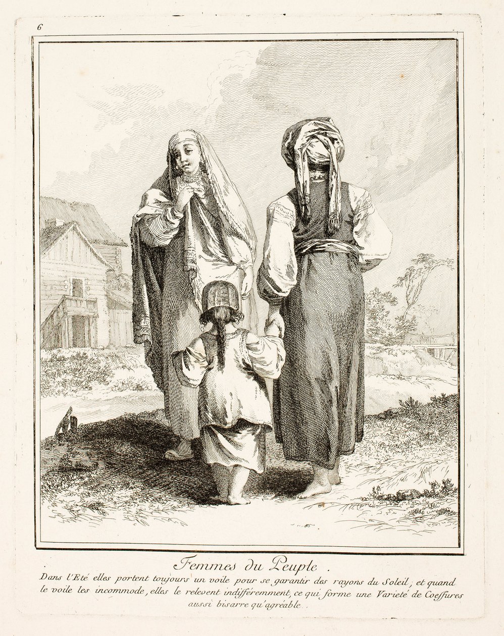 Ženy lidu, deska šest z Miscellaneous Clothing of the Northern Peoples od Jean-Baptiste Le Prince