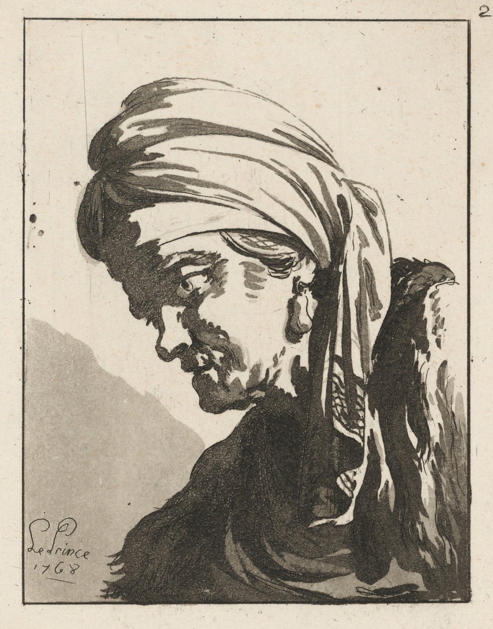 Hlava shrbené staré ženy od Jean-Baptiste Le Prince