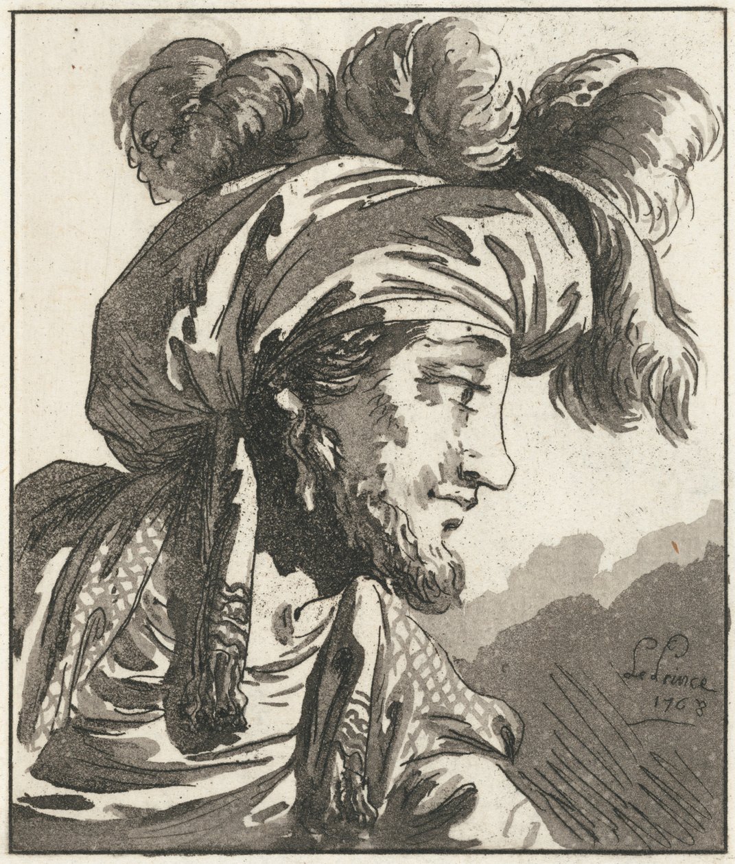 Hlava muže v turbanu bez kníru od Jean-Baptiste Le Prince