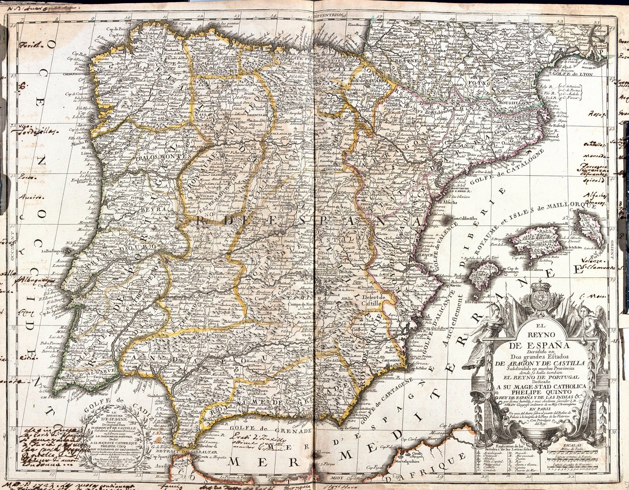 Mapa Španělského království (rytina od Jean Baptiste Nolin