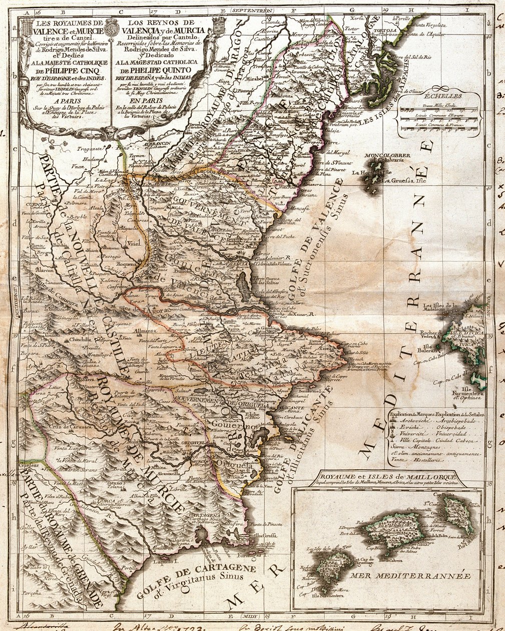 Mapa království Valencie a Murcie (Španělsko) (rytina od Jean Baptiste Nolin