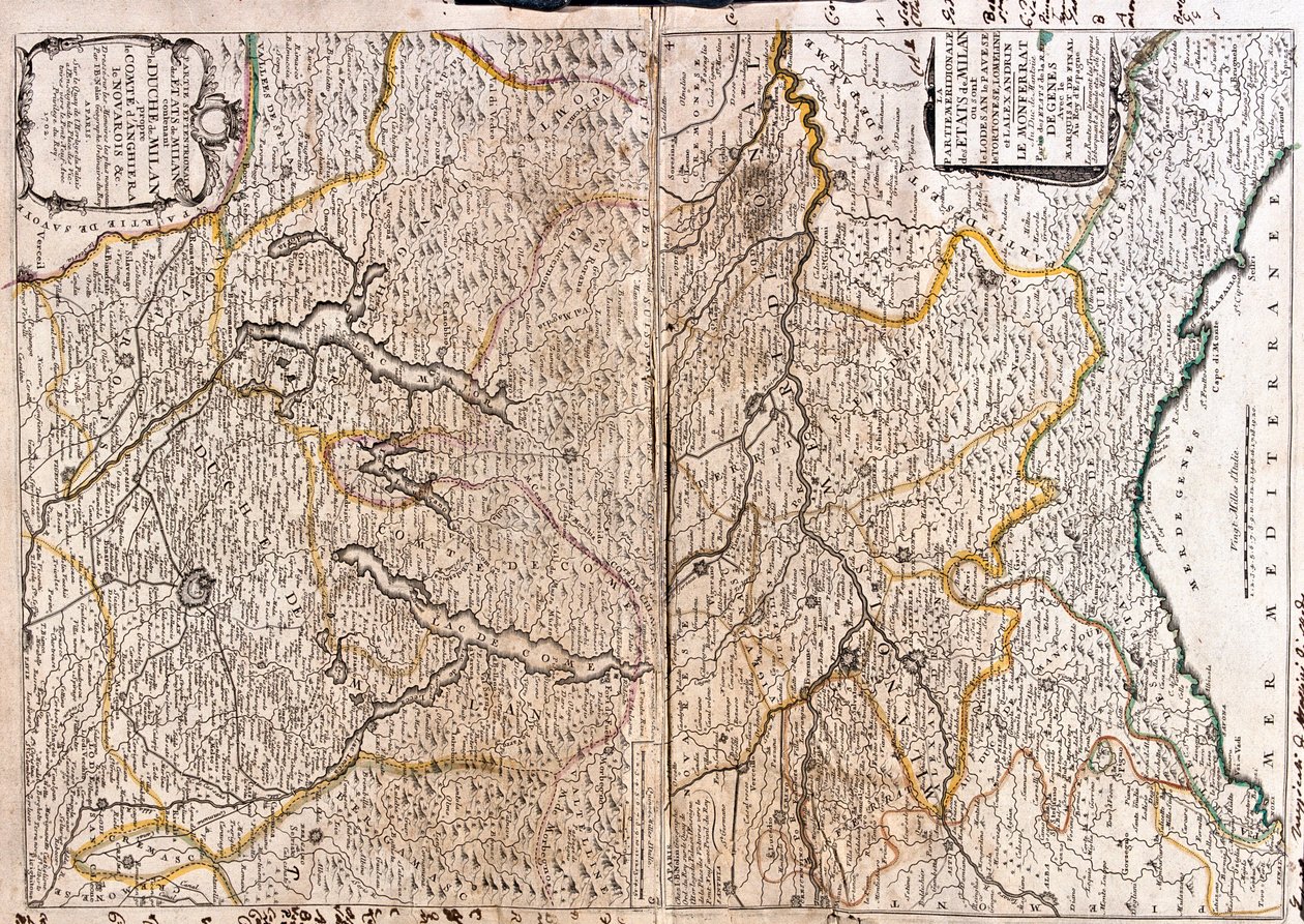 a) Itálie (region: východní Piemont, jižní Lombardie, západní Emili-Romagna, střední východní Ligurie) b) Švýcarsko (kanton: Ticino), Itálie (region: východní Piemont, Lombardie) od Jean Baptiste Nolin
