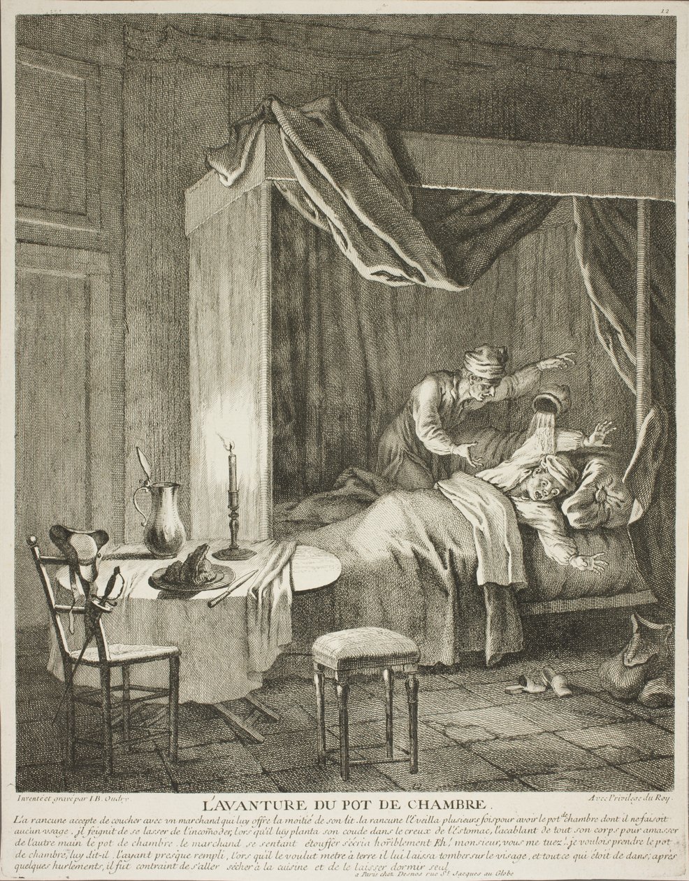 Dobrodružství komorního hrnce, čtvrtý talíř ze Scènes du Roman Comique od Jean-Baptiste Oudry