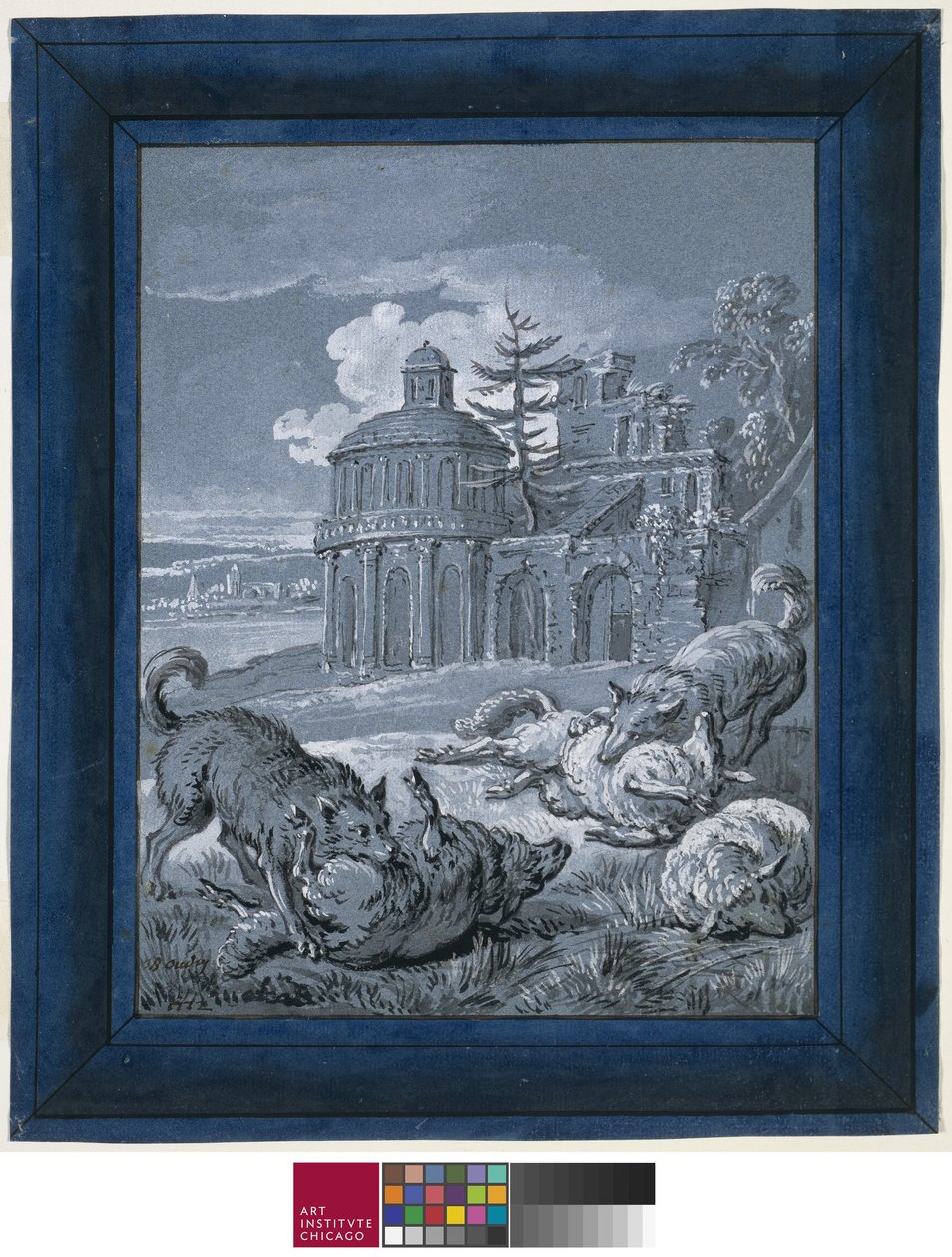 Wolves Attacking Sheep (Rein de Trop II) 1732 (pero a inkoust s praním a kvašem na papíře) od Jean Baptiste Oudry