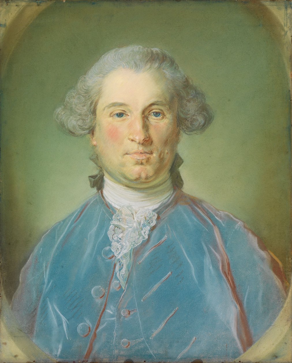 Busta gentlemana v modrém sametovém kabátci od Jean-Baptiste Perronneau