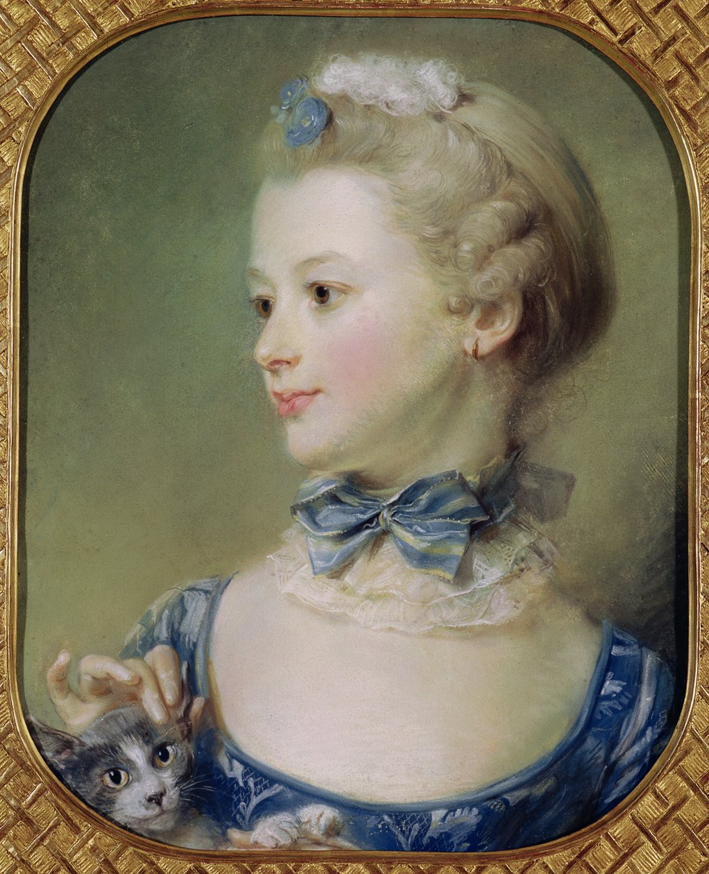 Mladá dívka s kočkou (pastel na pergamenu) od Jean Baptiste Perronneau