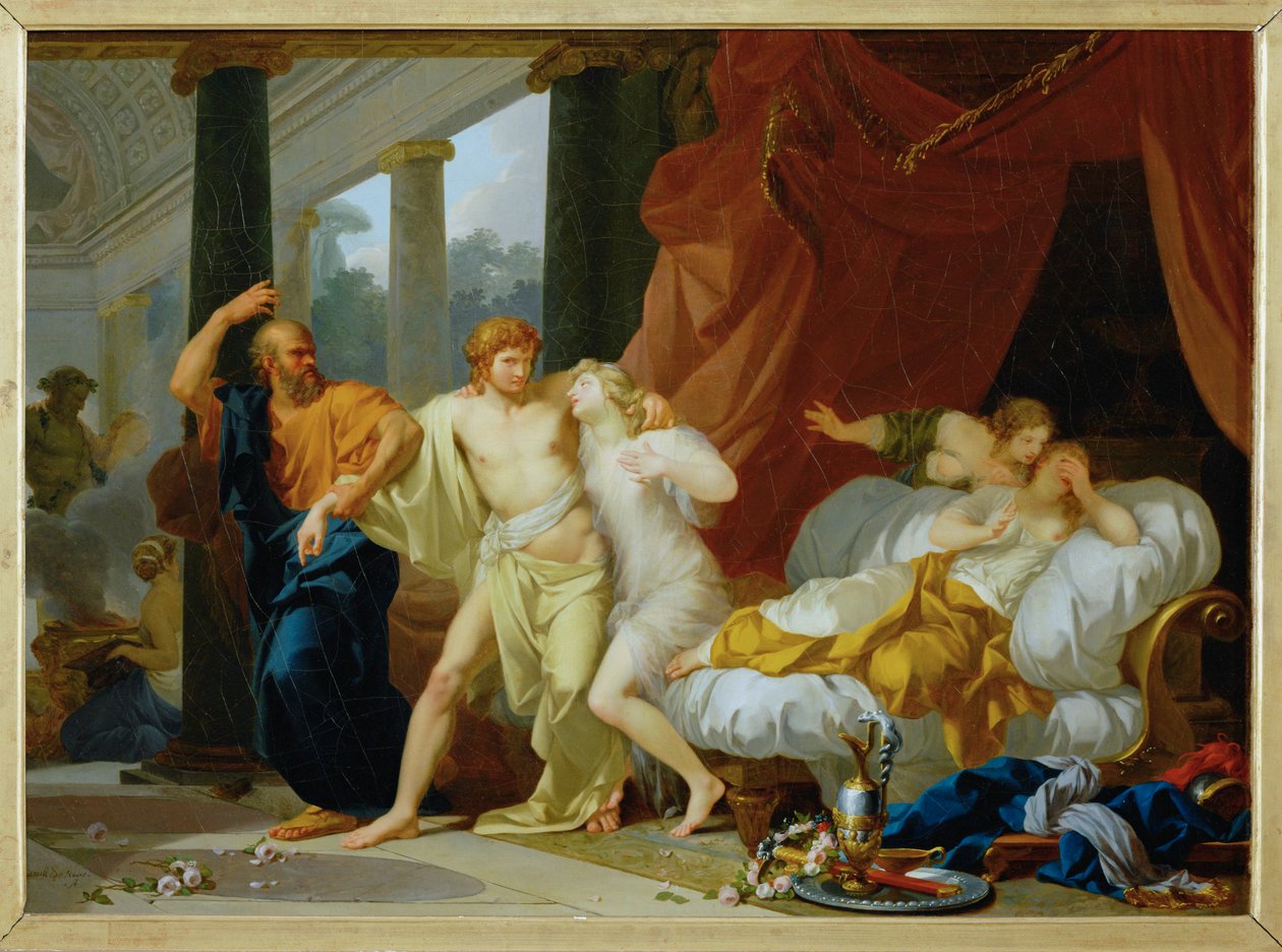 Sokrates arrachant Alcibiade du sein de la Volupte - Sokrates vytahuje Alkibiada z náruče voluptous pleasure ... od Jean Baptiste Regnault