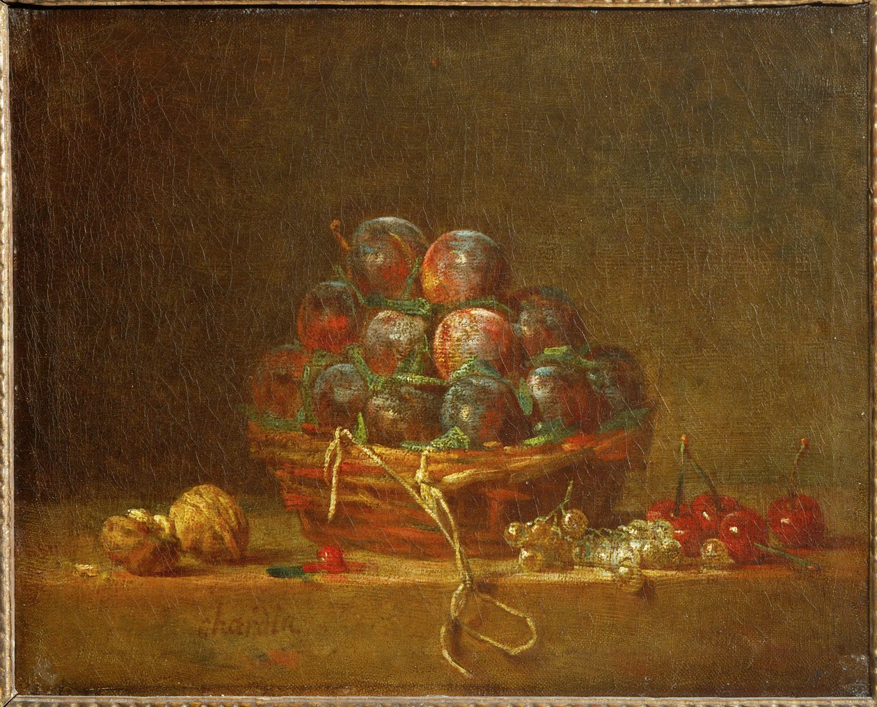Košík se švestkami, ořechy, rybízem a třešněmi (malba na plátně) od Jean-Baptiste Simeon Chardin