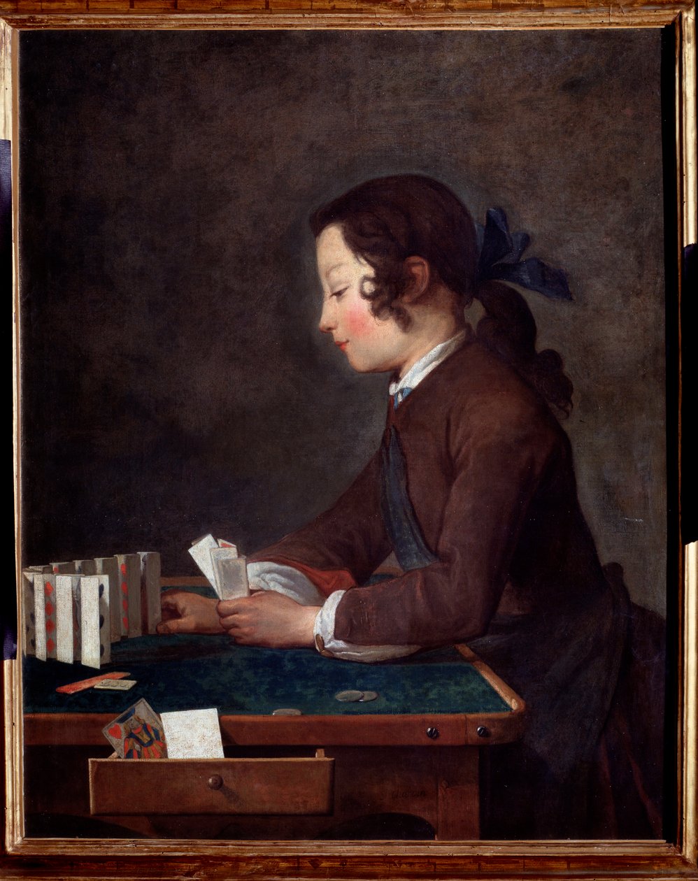 Mladý chlapec hrající karty Malba Jean Baptiste od Jean Baptiste Simeon Chardin
