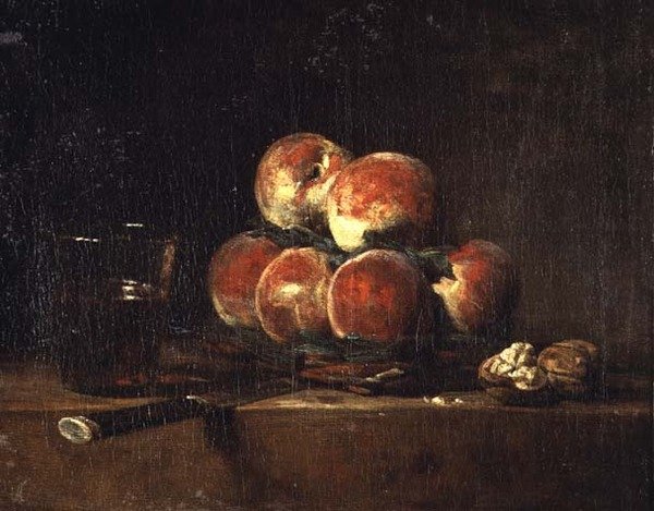 Košík broskví od Jean Baptiste Simeon Chardin