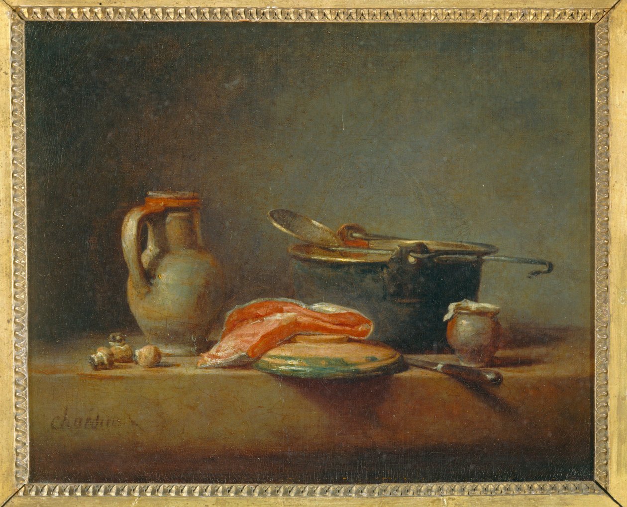 La marmite de cuivre - Zátiší s měděnou nádobou ... od Jean Baptiste Simeon Chardin