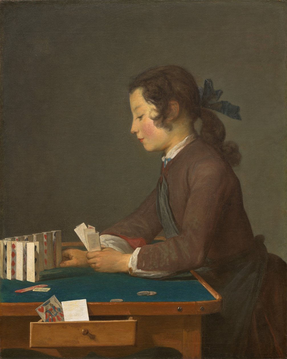 Dům z karet, kolem roku 1737 (olej na plátně) od Jean Baptiste Simeon Chardin