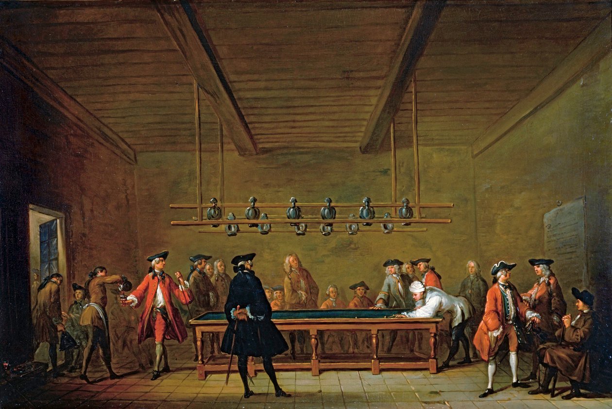 Veřejný kulečník v Paříži - hra Billard... (olej na plátně) od Jean Baptiste Simeon Chardin