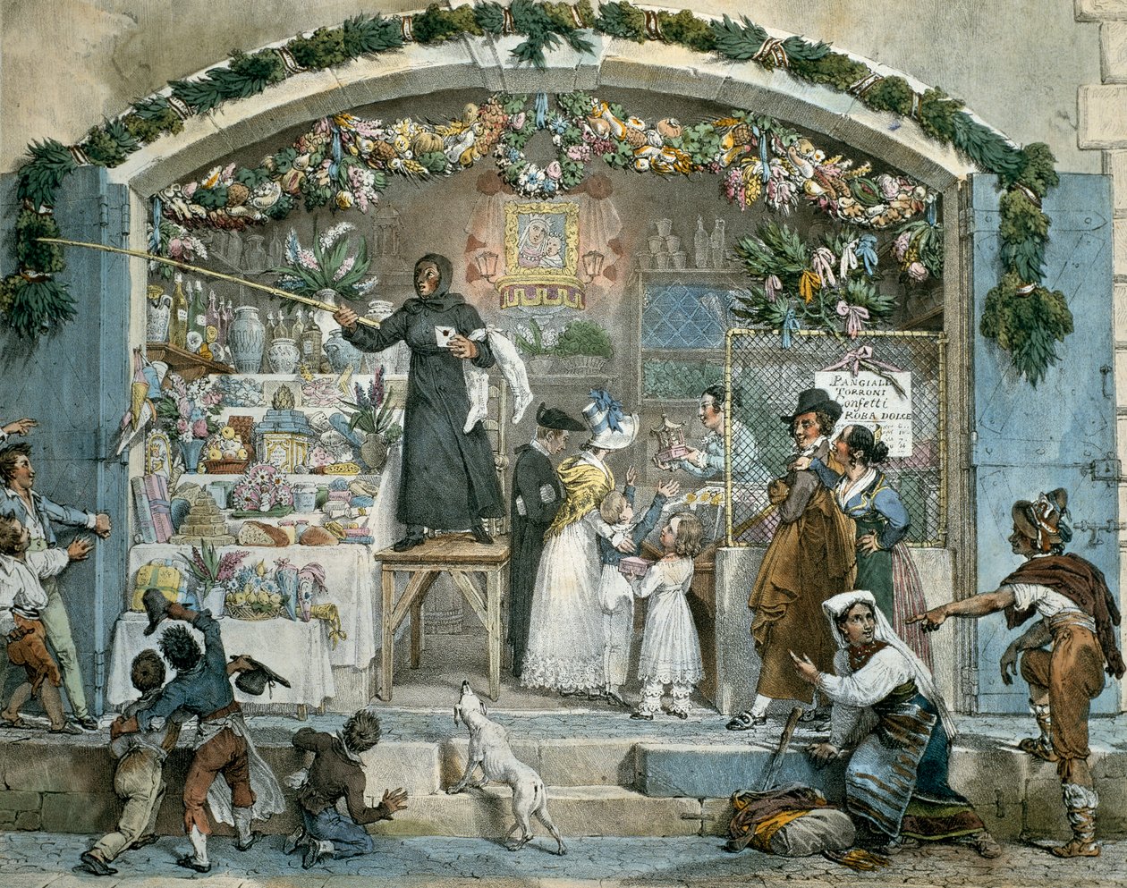 Befana v Římě, tisk Jean-Baptiste Thomas (1791-1834), od Jean Baptiste Thomas