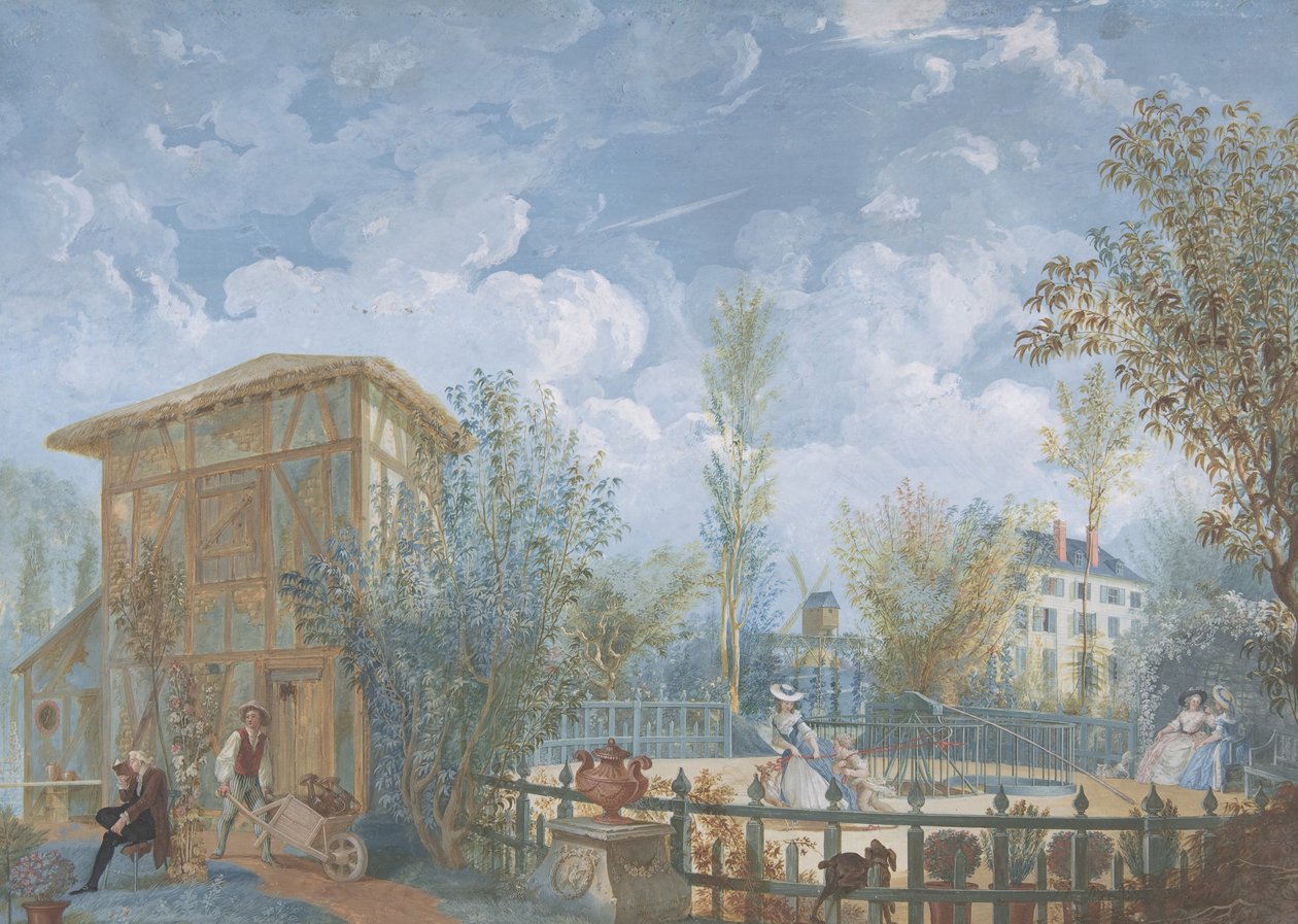 Figurky v zahradě, 1784 (kvaš) od Jean Démosthène Dugourc