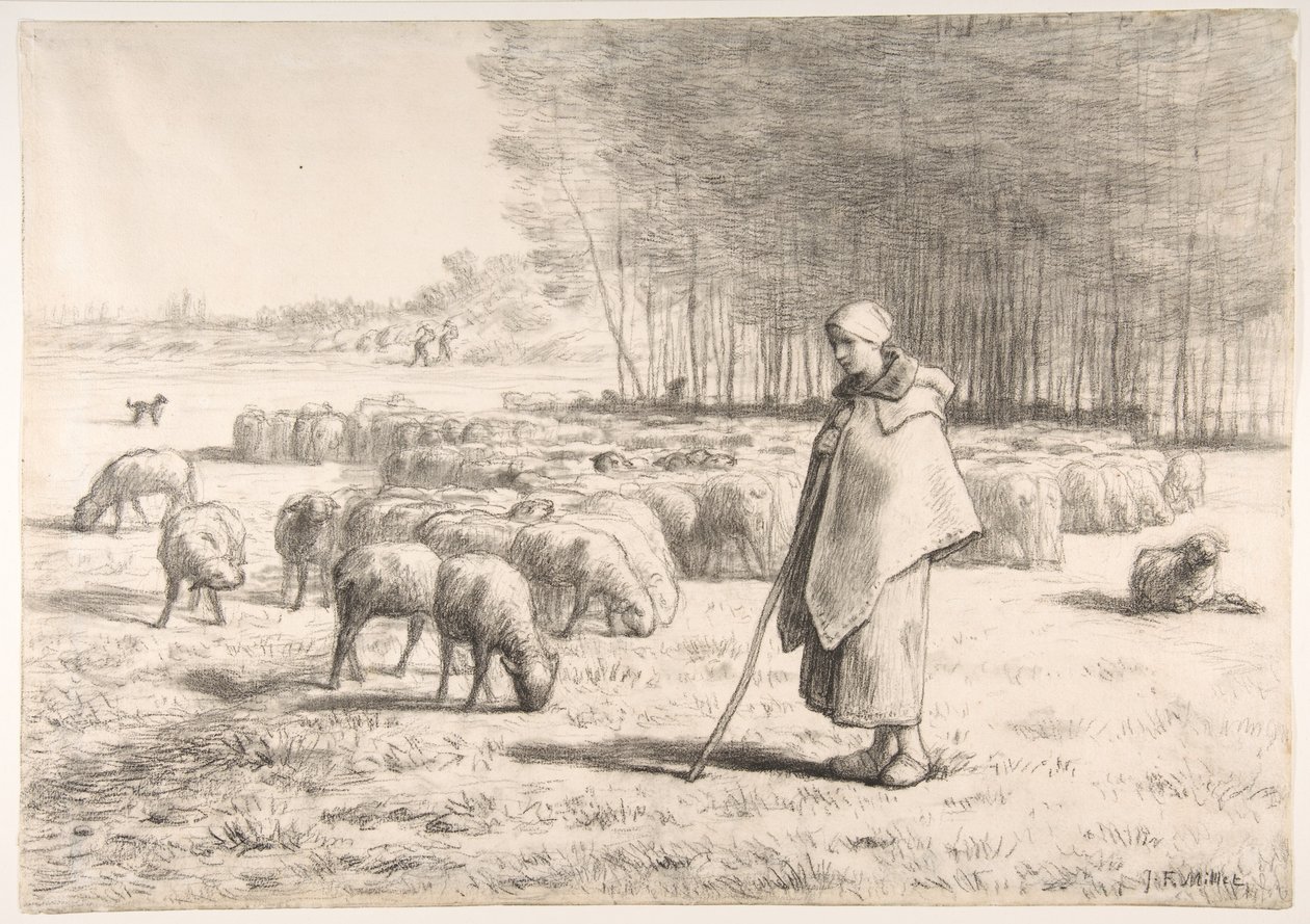 Pastýřka se svým stádem od Jean-Francois Millet