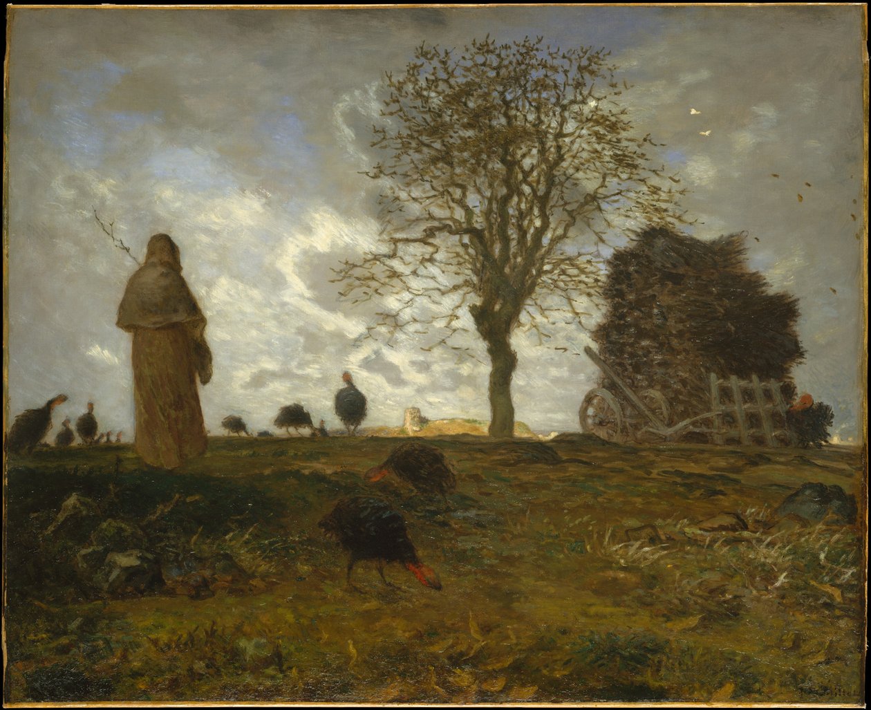Podzimní krajina s hejnem krocanů od Jean-Francois Millet