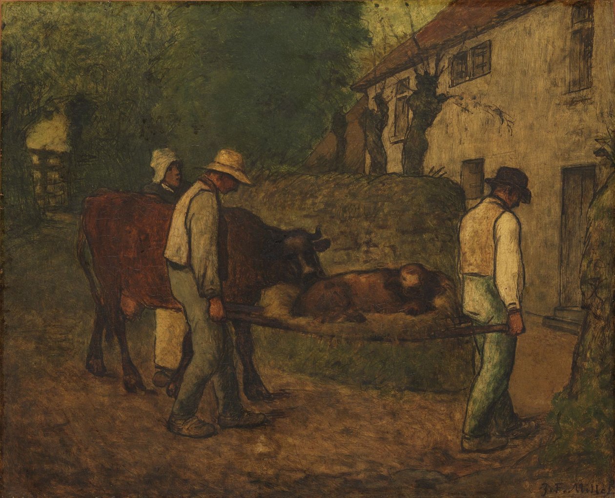 Přivádění domů telete narozeného na polích od Jean-Francois Millet