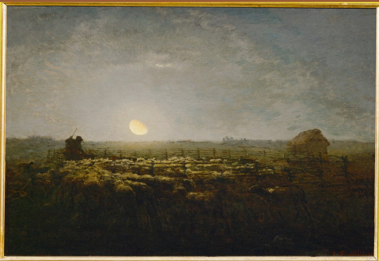 Le parc a mouton, clair de lune (malba na plátně) od Jean-Francois Millet