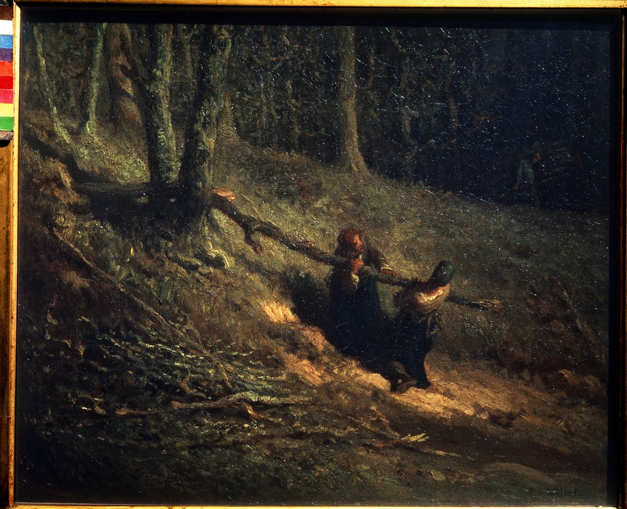 Dřevěné uhlí. Selské dívky s Brushwoodem. Obraz Jeana Francoise Milleta (Jean-Francois od Jean Francois Millet