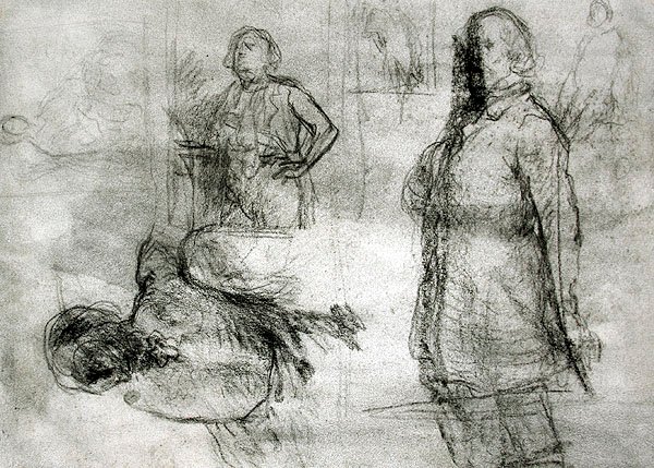 Les Lavandieres (černý příběh, tužka, pero a inkoust na papíře) od Jean Francois Millet