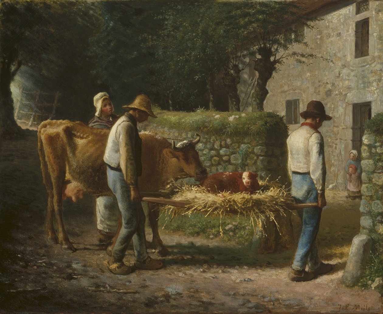 Rolníci přinášejí domů tele narozené v polích, 1864 od Jean Francois Millet