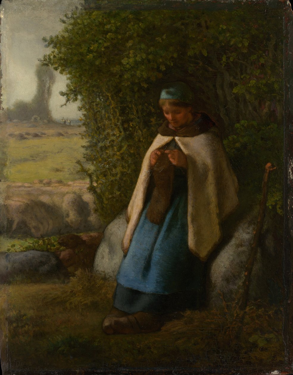 Pastýřka sedící na skále od Jean Francois Millet