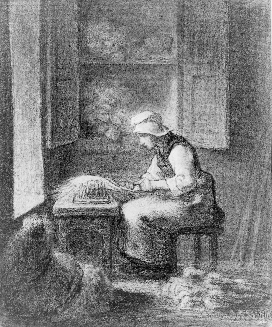 Kartářka, asi 1854 (pastelka na papíře) od Jean-Francois Millet