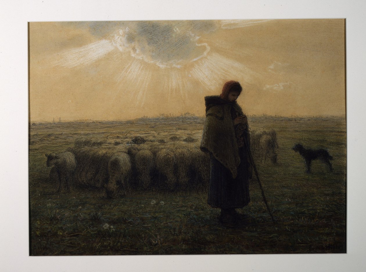 Pastýřka a její stádo od Jean-Francois Millet