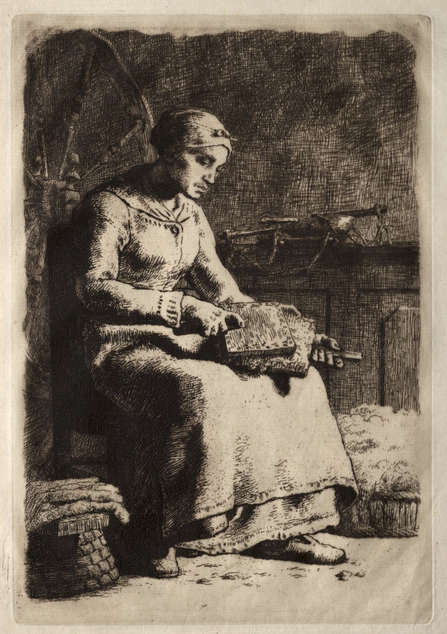 Žena mykání vlny od Jean-Francois Millet
