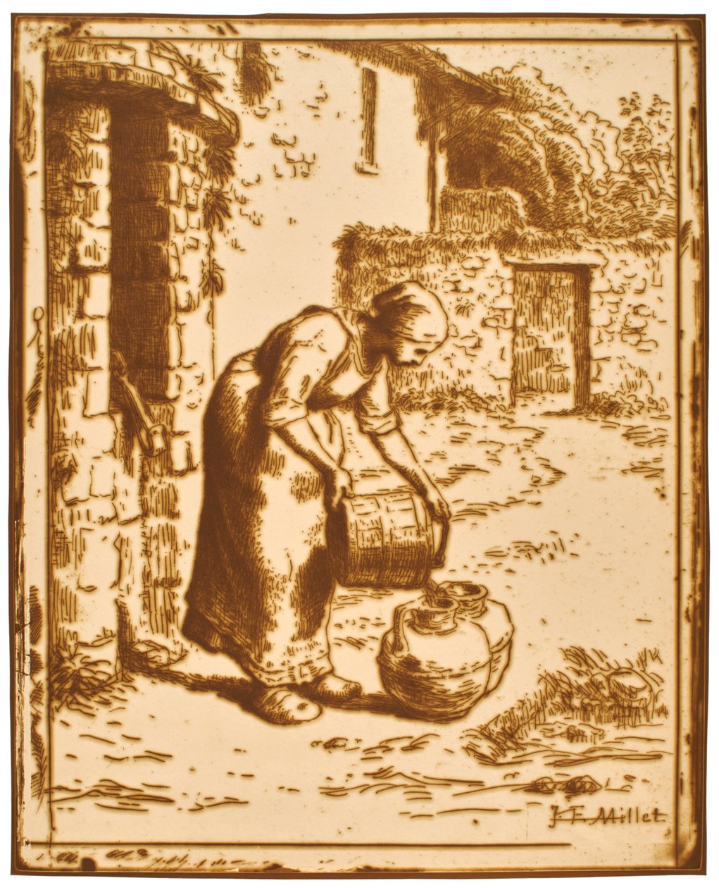 Frau, die einen Eimer leert od Jean-Francois Millet