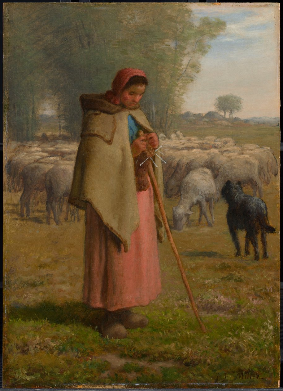 Mladá dívka hlídající své ovce od Jean-Francois Millet