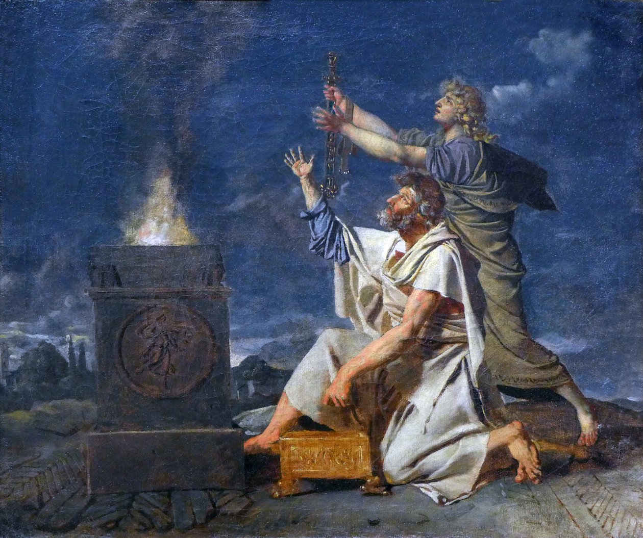 Mladý římský válečník v doprovodu svého otce žádá bohy o úspěch svých zbraní, kolem roku 1780 (olej na plátně) od Jean Germain Drouais