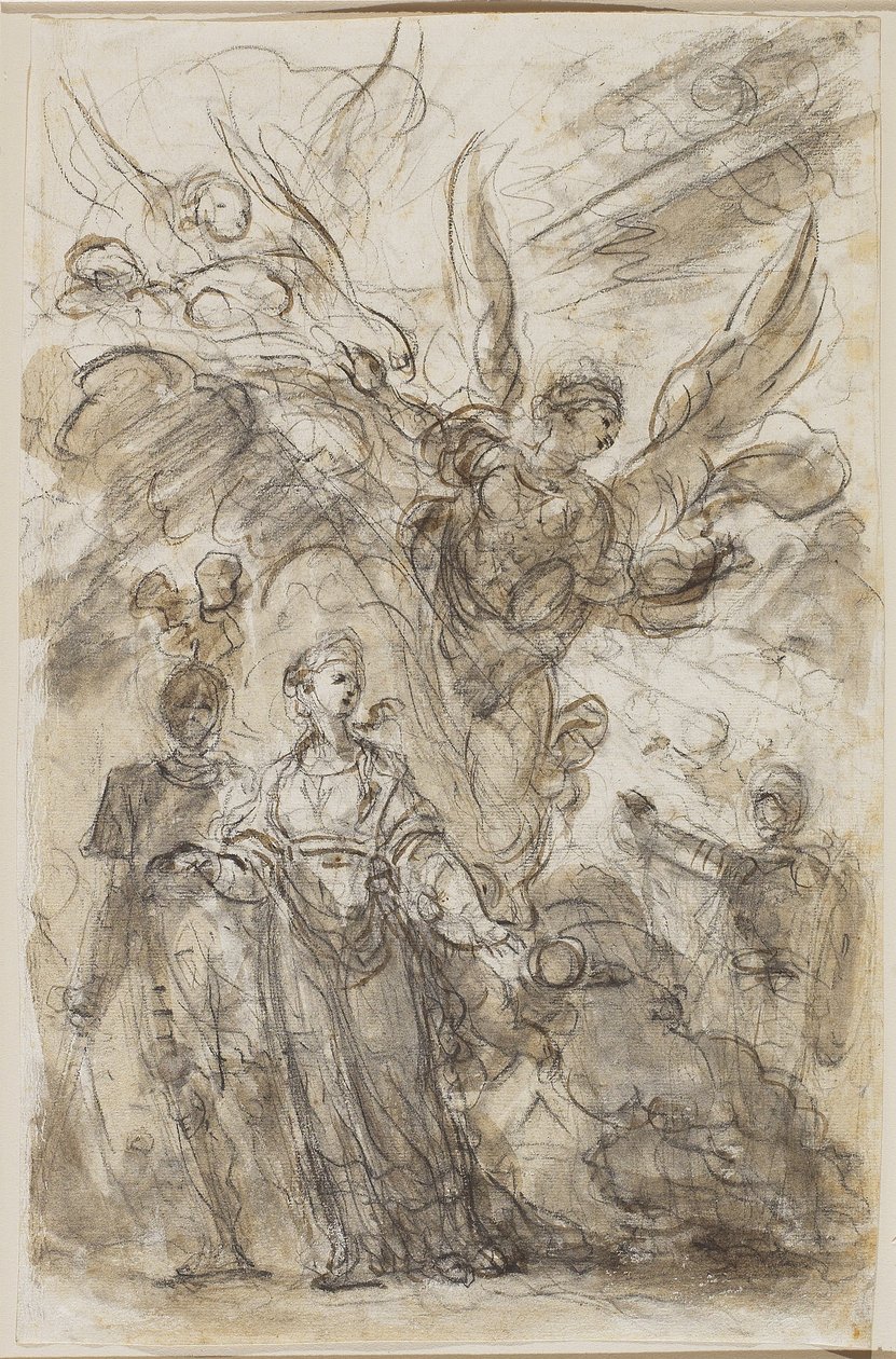 Charlemagne odvádí Angeliku od Rolanda, kolem roku 1785 (černá křída a hnědá barva se stopami grafitu na papíře) od Jean Honore Fragonard