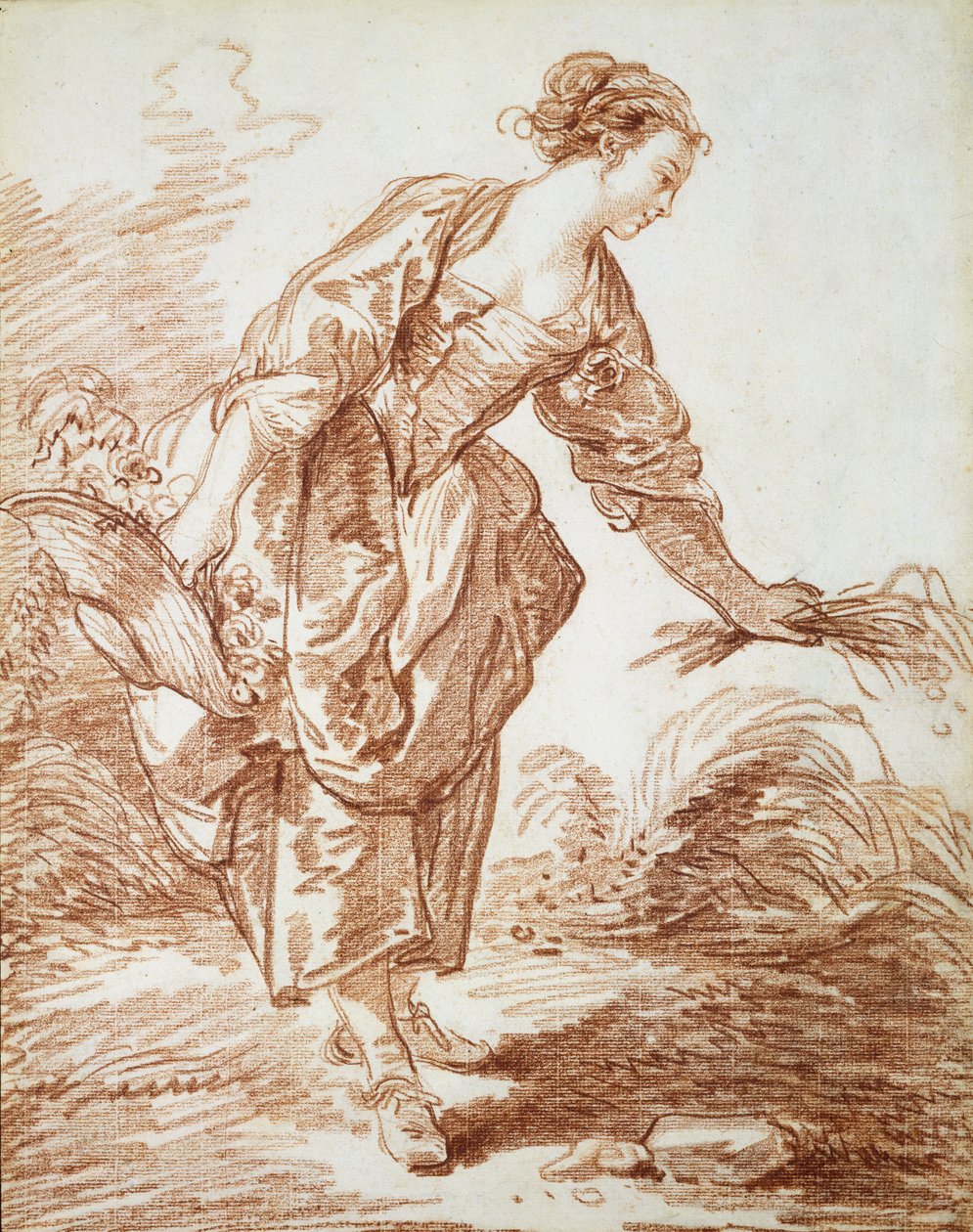 La Jardiniere (červená křída na papíře) od Jean Honore Fragonard