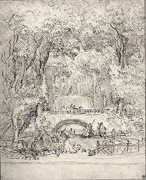 Kaskáda v zahradě (křída na papíře) od Jean-Honore Fragonard