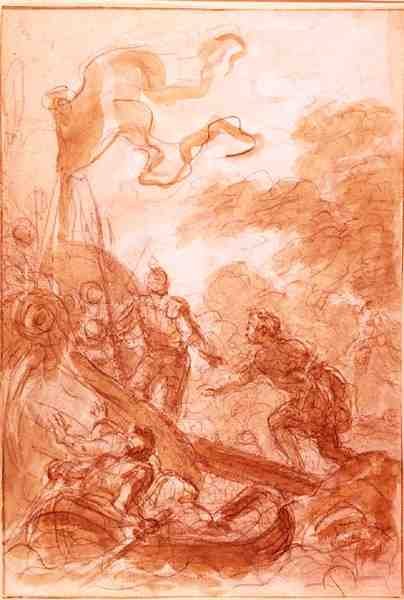 Orlando opouští ostrov (křída a wash na papíře) od Jean Honore Fragonard