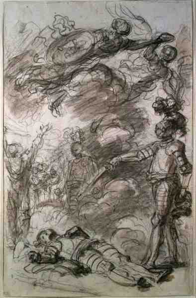 Orlando vrací Bireno do Olympie (křída a mytí na papíře) od Jean Honore Fragonard