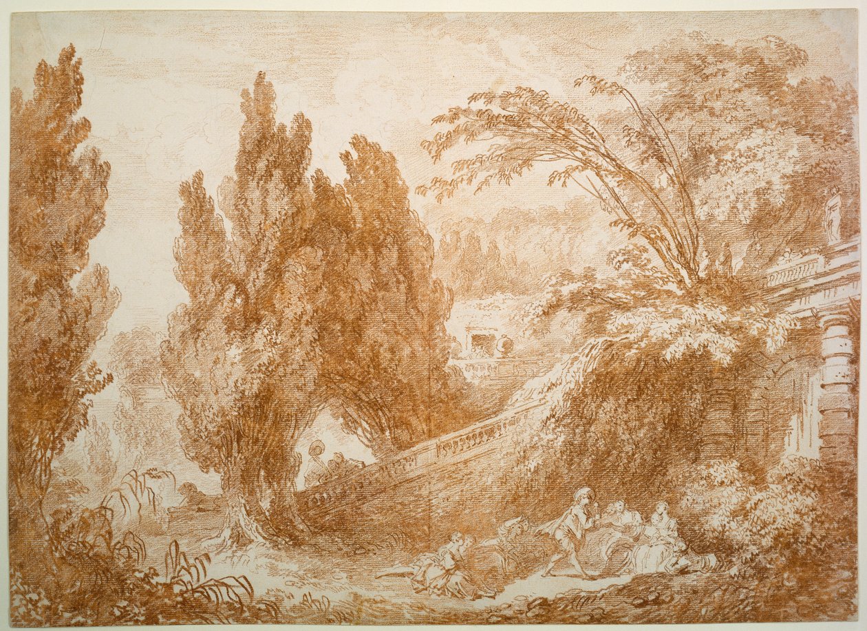 Parklandschaft mit fröhlicher Gesellschaft od Jean-Honore Fragonard