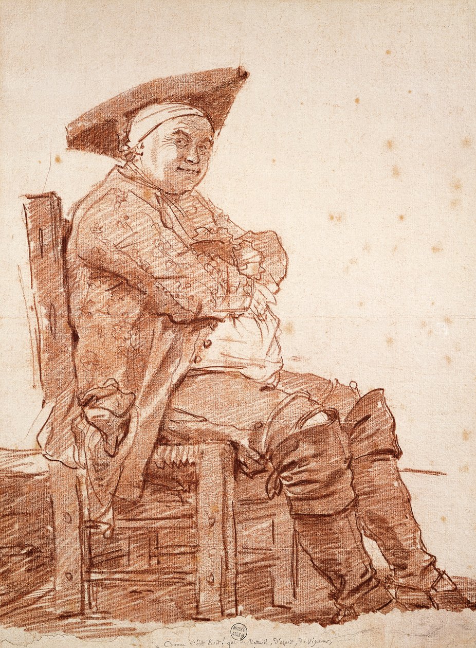 Portrét sedícího muže, známého jako Postiglione, od Jean Honore Fragonarda (1732-1806), sangvinická kresba od Jean Honore Fragonard
