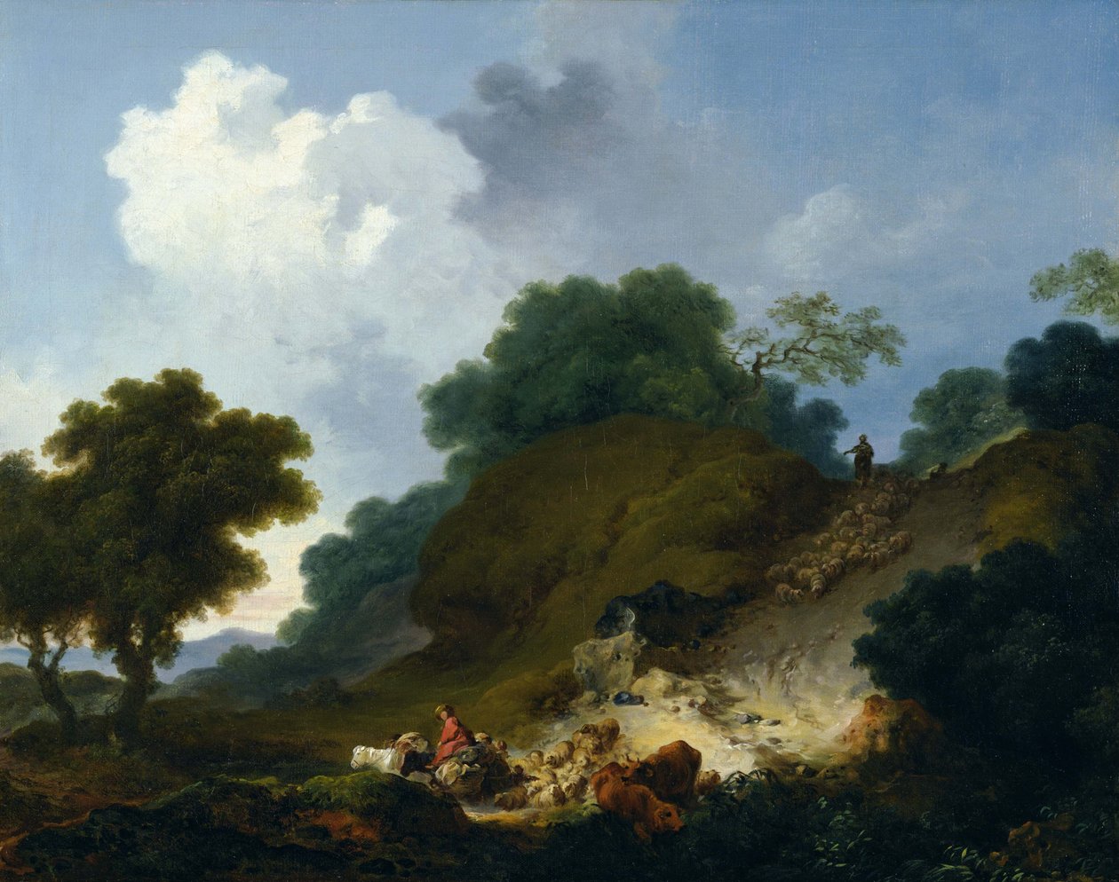 Stádo ovcí sjíždějící z kopce od Jean-Honore Fragonard