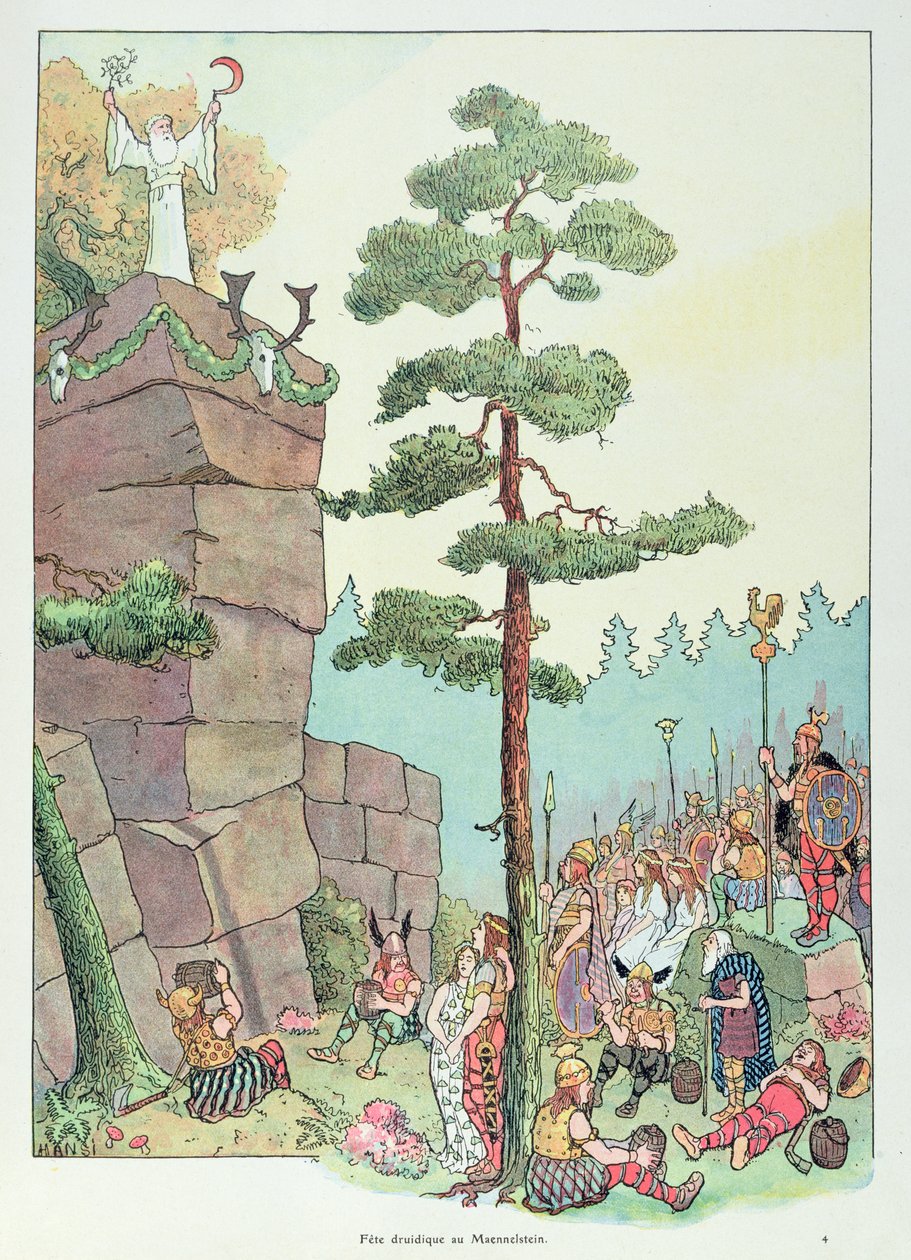 Druidský festival v Maennelstein, Alsasko, ilustrace z 
