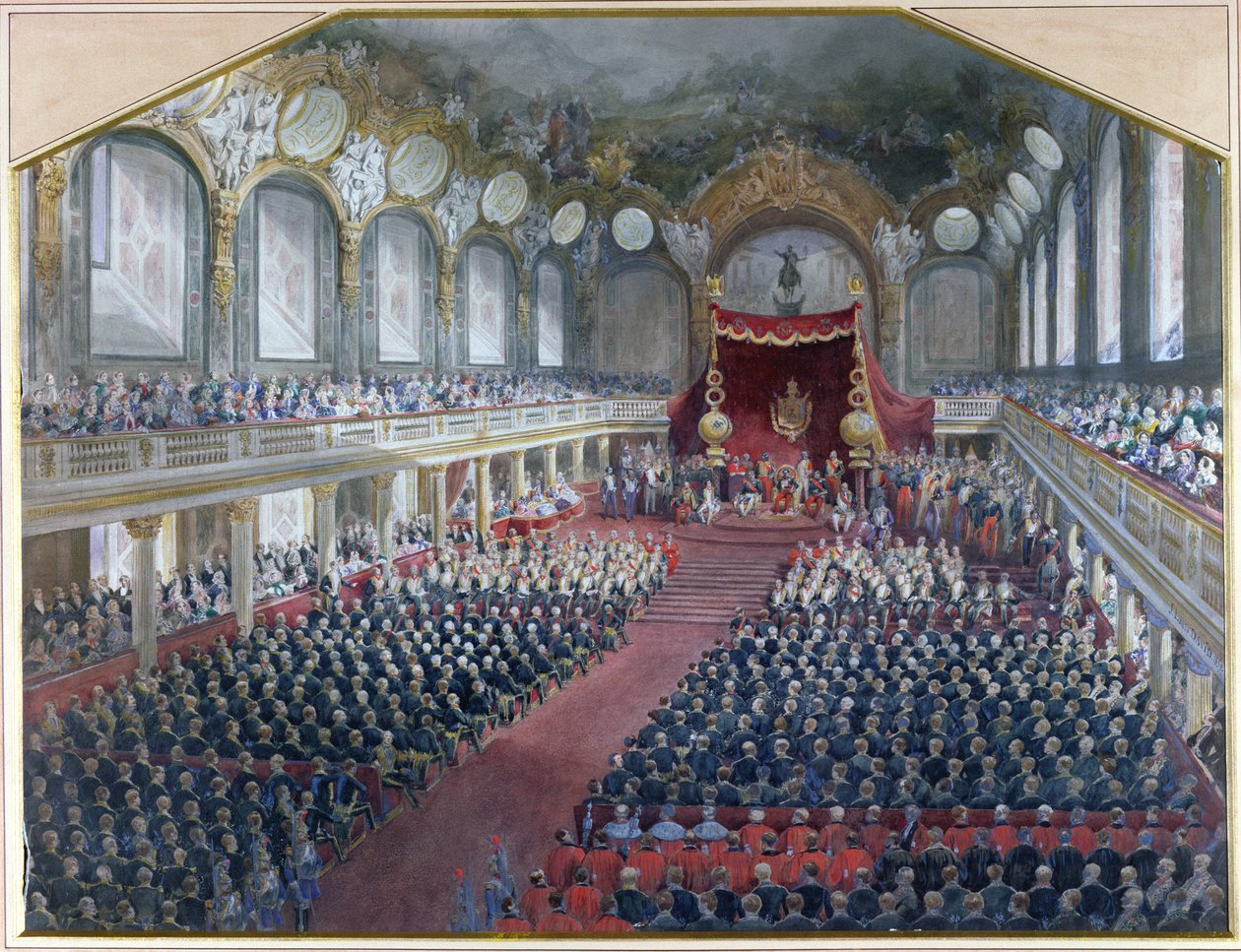 Zahájení legislativního zasedání v trůnním sále Louvru Napoleonem III dne 7. února 1859 (wc na papíře) od Jean Louis David