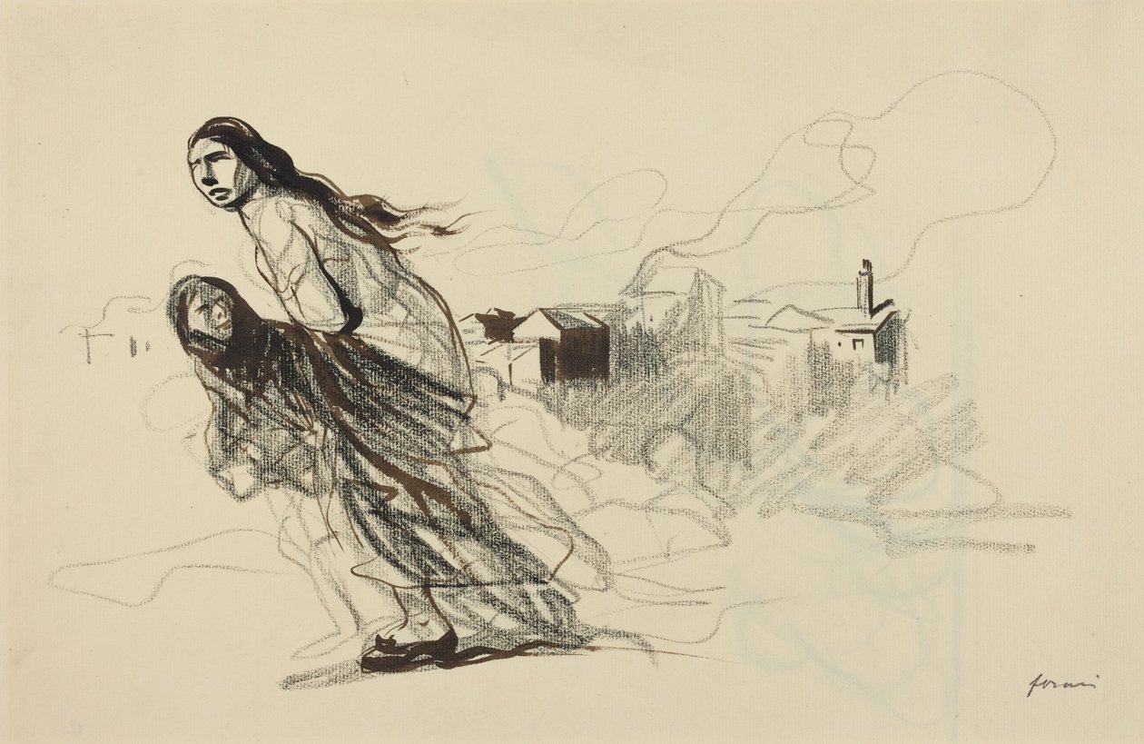 Podle Douai, pravděpodobně 1918 (kresba tuší) od Jean-Louis & Caran D