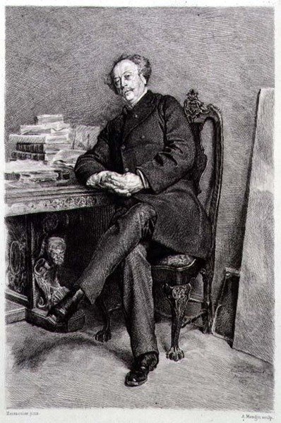 Alexandre Dumas fils (1824-95), francouzský romanopisec a dramatik, ryl A Mongin (rytina) od Jean Louis Ernest (after) Meissonier