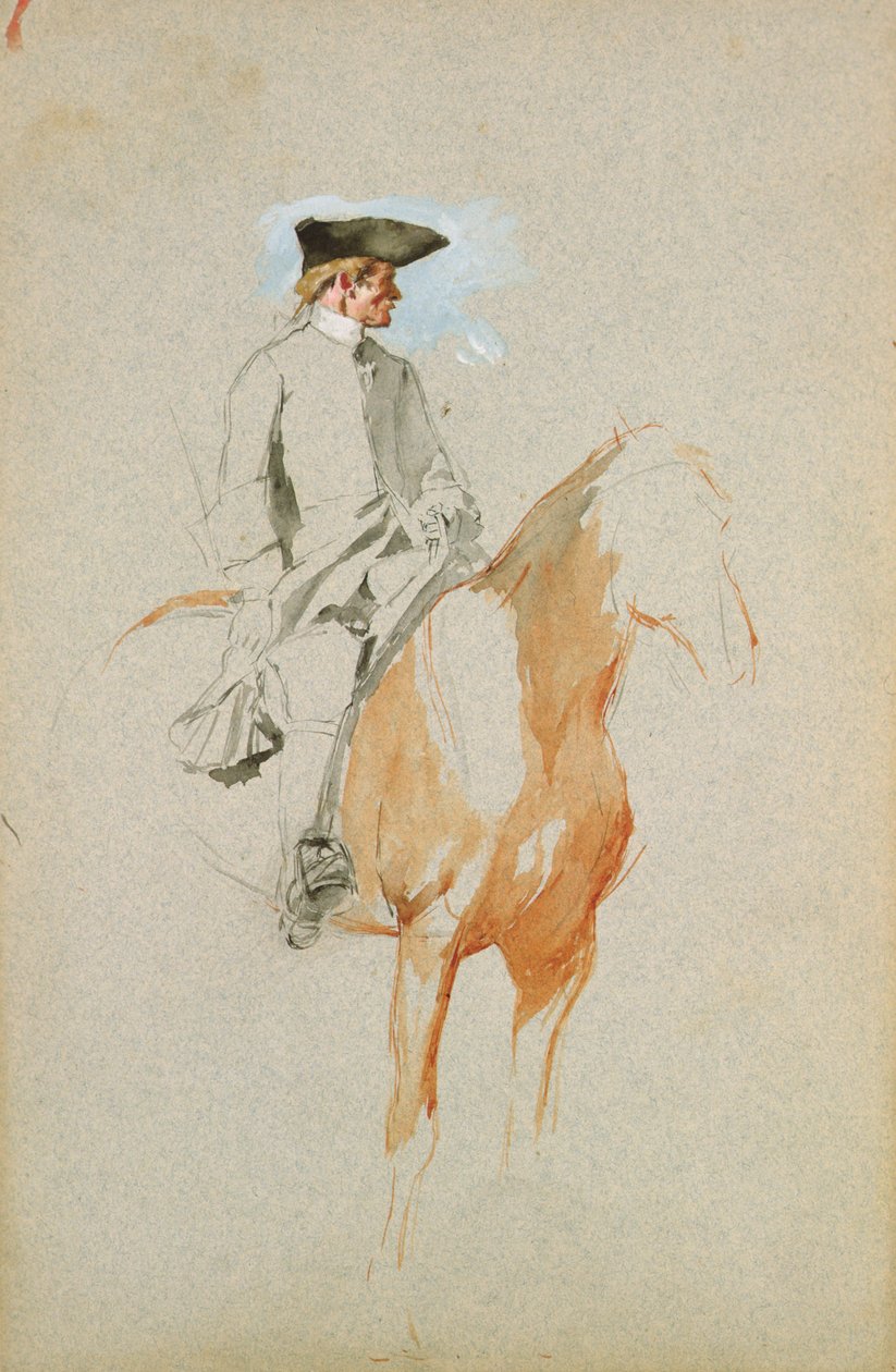 Jezdec s kloboukem Tricorn (akvarel, pero a inkoust) od Jean Louis Ernest Meissonier