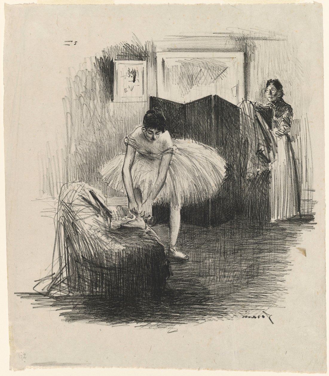 Tanečnice zavazující si střevíček od Jean-Louis Forain