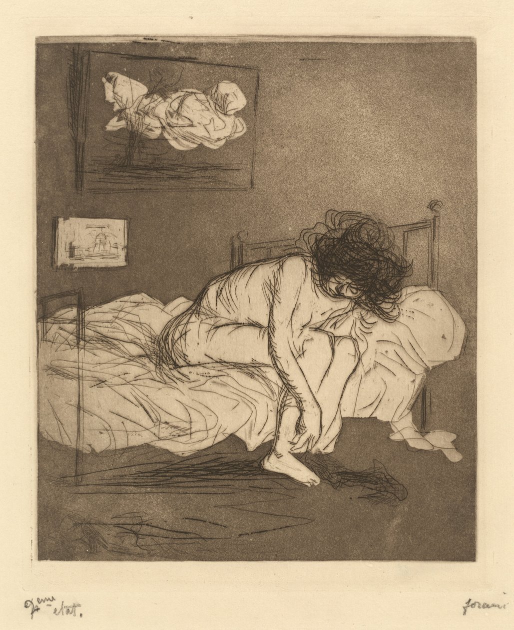 Žena si obléká punčochy (Woman Putting On Her Stockings) od Jean-Louis Forain